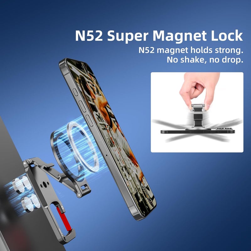 BRDRC Magnetic Phone Mount for MagSafe, Maglock Tripod Adapter Magnet Golf Gym Workout Stand Metal Carabiner Dual Holder with 1/4 Screw Hole, for iPhone 16 15 14 13 12 Series Foldable Portable Accessories - Image 4